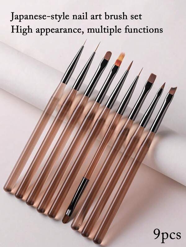 Conjunto de 9 pincéis para arte em unhas, caneta japonesa profissional para pintura, linhas, pintura, degradê de flores, caneta de terapia de luz, ferramenta especial