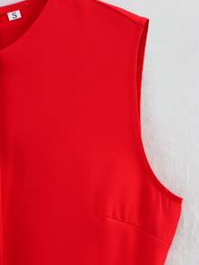 SHIBASHAN Damen elegantes rotes Midikleid mit rundem Ausschnitt, ärmellos, mit Gürtel, lässiger Sommerstil, einreihig, Tanktop, langes Kleid - Rot - Übersicht 8
