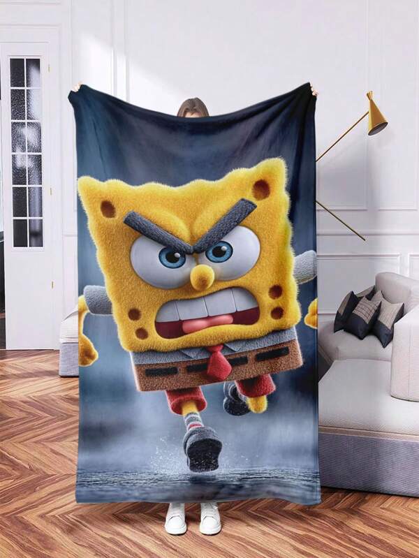 SPONGEBOB 1pc SpongeBob Printed Blanket - Warm Flannel, Multi-Color Digital Printing, All-Season Tear-Resistant, Machine Washable, Suitable For Sofa, Bed, Office, Camping, Travel, Birthday And Holiday Gifts, Polyester Fiber, Holiday Gift | Retro Patchwork | Soft Flannel Material