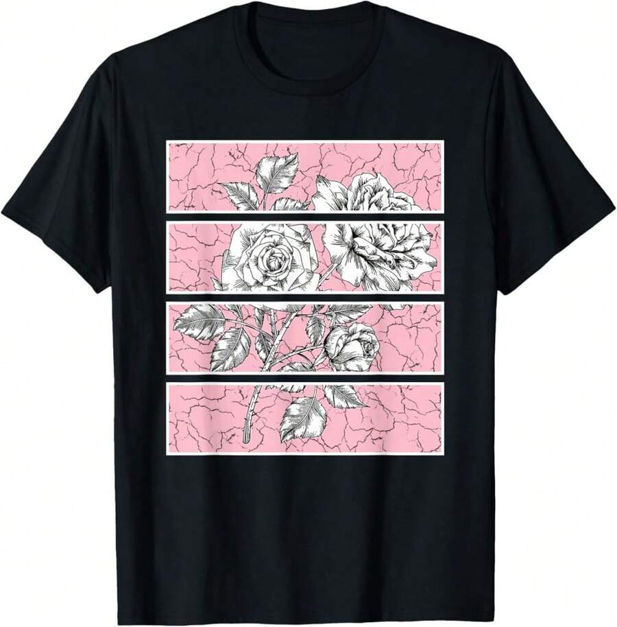 Goth Punk Fairycore Roses Pink Grunge Aesthetic Men Women Soft T-Shirt - Black - View 1