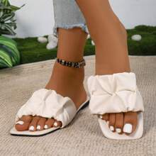 1 par de sandalias bohemias de PU con volantes/bordes con volantes para playa y vacaciones, para uso en exteriores en verano