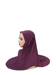 1pc Instant Hijab, Arab-Style Double-Layered Round Edge Headscarf, Medium Size Undercap, High-Elasticity Yarn, New Pearl-Studded Solid Color Headwrap, Chin-Covering & Easy-To-Wear Headwrap, For Malay And Indonesian