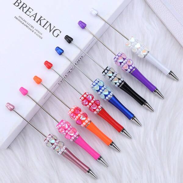12pcs New Hot-Selling Love Pearl Pen Handmade Ball Pen Production Kit DIY Pen Silicone Beads Focus Beads Students And Teachers Give Gifts.
