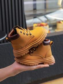 1 par de botas versátiles de moda casual y para exteriores antideslizantes para niños, aptas para otoño/invierno