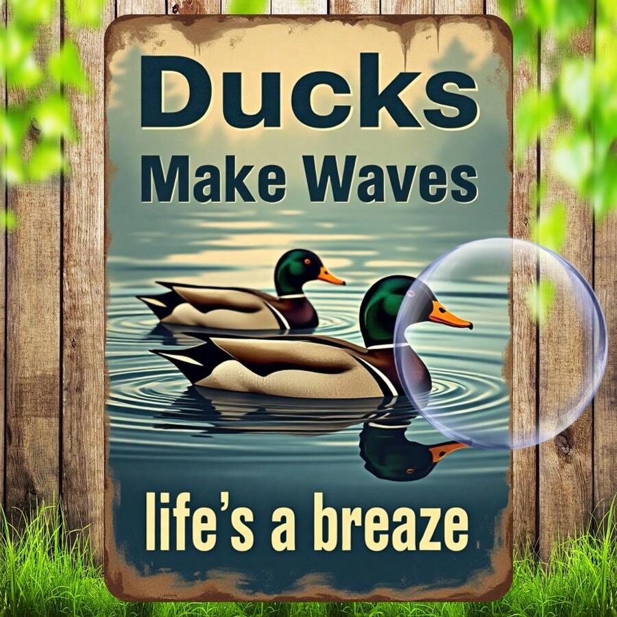 Metal Plaque Vintage Metal Wall Art Ducks Make Waves Life's A Breeze 
 Poster Metal Decor Vintage Retro Minimalist Design For Home Decor Man Cave Wall Decor Beautifully Enhancing Your Space 12x8 Inch - Green - View 1