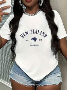 1 Stück Damen Grafik T-Shirt - "NEUSEELAND Ozeanien" Kiwi Vogel Retro Muster, Vintage Reise Thema, Sommer Mode, Alltäglicher Lässig Stil, für Damen und Mädchen, für begrenzte Zeit, Saisonende, tolle Geschenkidee, Bestseller, Streetwear, Urlaubsgeschenk, geht schnell weg - Weiss - Übersicht 2