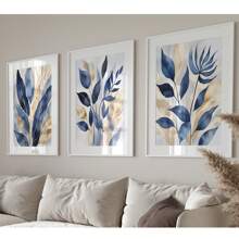 3pcs Frameless Canvas Blue Botanical Prints, Abstract Printed Wall Art, Modern Living Room Wall Decor, Blue Leaves Bedroom Posters, Hallway Prints, Modern Art Decoration,Home Decor Living Room,Wall Decor,Decoration Maison
