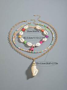 Conjunto de 3 colares estilo boho com contas de concha, estrela do mar e resina, presente perfeito para festas de viagem na praia, adequado para primavera e verão (contagens e tamanhos variados de contas, cores aleatórias)