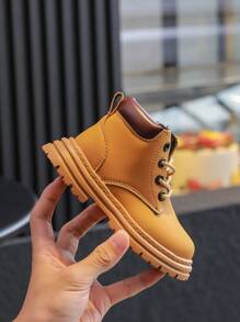 1 par de botas versátiles de moda casual y para exteriores antideslizantes para niños, aptas para otoño/invierno