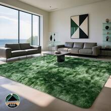 Tie-Dye Dark Green, Shaggy Area Rugs For Living Room, Ultra Soft Fluffy Big Carpets For Bedroom, Modern Throw Rug For Spring Decor Aesthetic, Upgrade Non-Slip Backing, Ideal Gift For Housewarming, Easter, Dry Clean Only, With 4 Carpet Stickers - 紮染深綠 - 查看 5