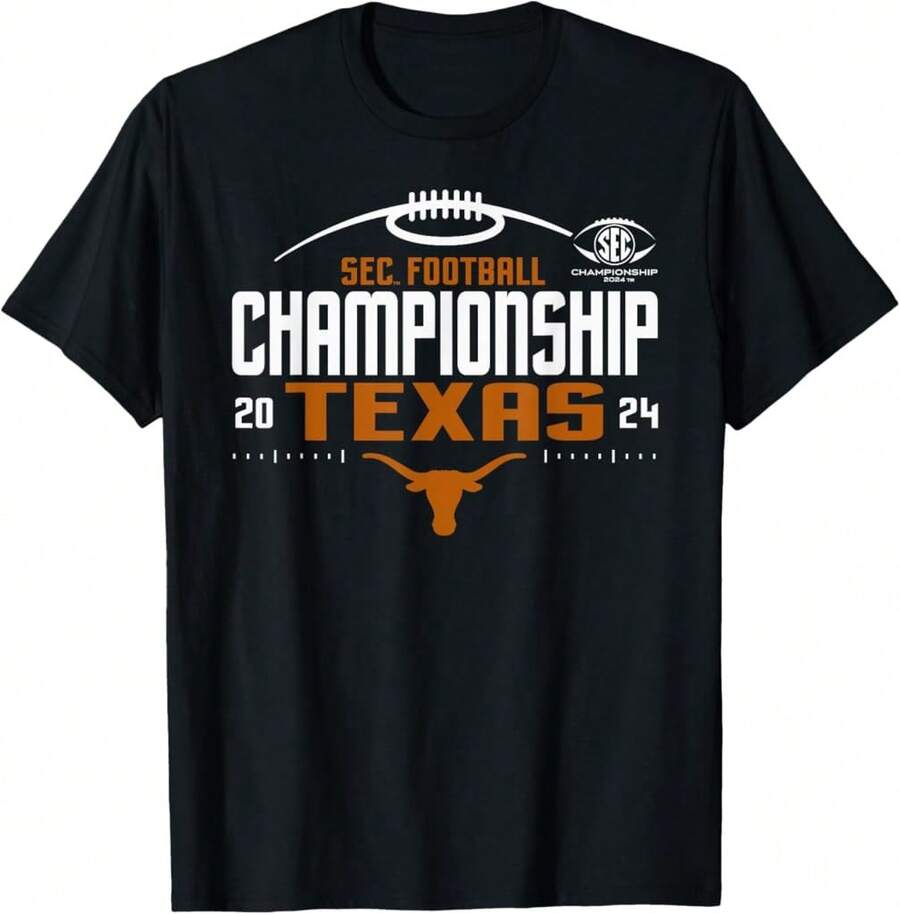 Texas Longhorns Sec Championship 2024 Football Laces Basic Cotton T-Shirt - Black - View 1