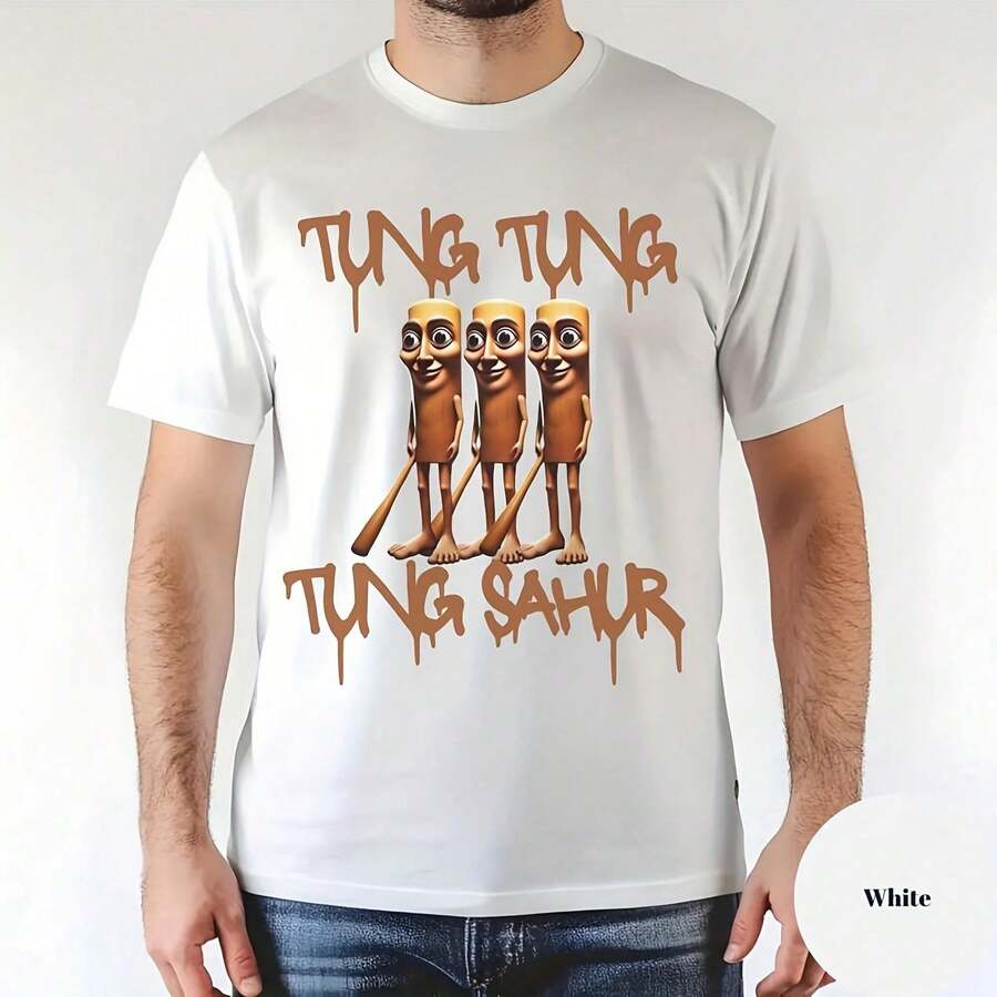 ATung Tung Tung Sahur Funny Baseball Bat Meme T-Shirt, Italian Brainrot Shirt, Dank Memes , Unhinged Clothes, Weird , Funny GiftExperience Unmatched Comfort And Durability 220g Quick-Drying Cotton, Sveless Neckline. Black-And-Gold Gradient Background With Sound Wave Visualization Pattern And Hidden Headphone Cord Holes At The Back Of The Collar. Hem Laser-Cut Into Vinyl Texture, Side Waist Breathable Mesh Sching. Perfect For Music Festivals Or Gym Burn-Offs, With A Customized Playlist. "For DJ Trainees' Best , Keep Your Heart Rate Up To BPM" - White - View 1