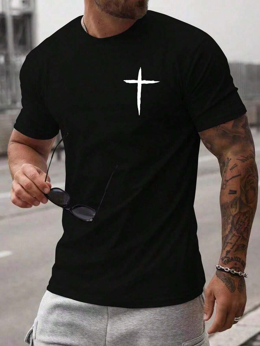 Manfinity Homme Hombres Camiseta con estampado de dibujo - Negro - Ver 1