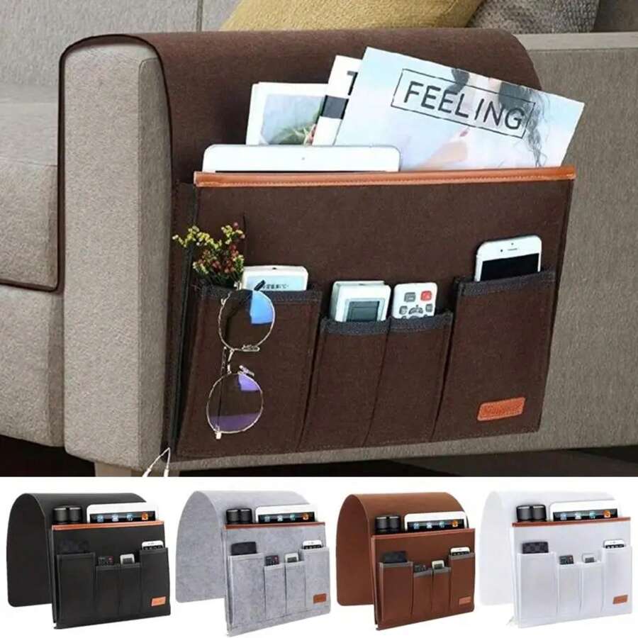 Organizador de reposabrazos reclinable para sofá de fieltro, sillón para el hogar, para revistas, tableta, teléfonoóvil, bolsa de almacenamiento colgante con Control remoto 2TS4 - B-Gris oscuro - Ver 1