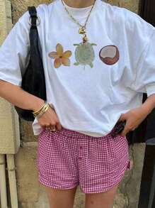 1pc Girls Casual English Alphabet Print Round Neck Pullover Short Sleeve T-Shirt, Creative Graphic Tee For Young Student Summer