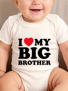 AYJK7 I LOVE MY BIG BROTHER And Red Heart Print Casual Comfortable Short Sleeve Baby Romper Funny Newborn Boys Clothes 100% Cotton Triangle Jumpsuit - 白色 - 查看 2
