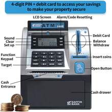 Hucha con monedas reales, caja electrónica digital de ahorro con tarjeta de débito, dispensador de efectivo, identificador de monedas, calculadora de saldos, caja con cerradura con contraseña como regalo de vacaciones/cumpleaños