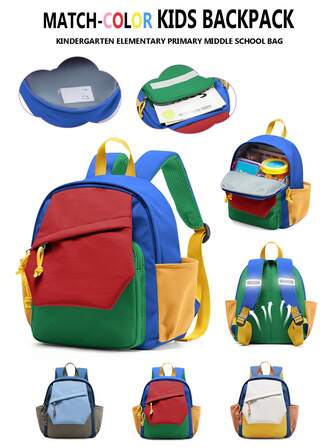 Kawaii Kids Backpack With Adjustable Shoulder Strap For Boys Girls, Lightweight Childen School Backpack Bookbags With Multi-Pocket, Color-Matching Preschool Backpack, Toddler Daycare School Bag For Elementary Kindergarten Students, Waterproof Travel Backpack For Outdoor, Camping, Trip, Commute, School, 3 Colors Are Available, New And Old Versions Are Shipped Randomly