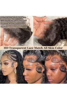 Water Wave 100% Human Hair Wig Natural Color 4x4 Lace Front Wig 250% Density Water Wave Wig Natural Color Brazilian Women's Hair Non Glued Lace Front Wig, Suitable For Women's Pre Hair Pulling Baby Hair
