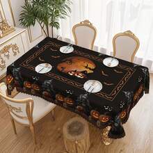 1pc Halloween Round/Rectangle Tablecloth - 60 Inch Polyester, Suitable For Halloween Decoration, Kitchen Party, Family Gathering And Picnic, Durable Tablecloth, Halloween Decor