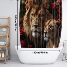 1pc/4pcs Lion Rose Pattern Shower Curtain Sets Gifts, Romatic Bathroom Sets With Shower Curtain And Rugs, WaterProof Home Bathroom Decoration And Toilet Floor Mats 3pcs Set With 12 Shower Curtain Hooks Bathroom Accessories Back To School