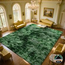Tie-Dye Dark Green, Shaggy Area Rugs For Living Room, Ultra Soft Fluffy Big Carpets For Bedroom, Modern Throw Rug For Spring Decor Aesthetic, Upgrade Non-Slip Backing, Ideal Gift For Housewarming, Easter, Dry Clean Only, With 4 Carpet Stickers - 紮染深綠 - 查看 1