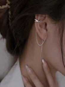 1 pieza Abrazadera de oreja con flecos de cruce de plata, simple y elegante