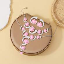 Set de 4 piezas de joyería exagerada de moda y lujosa - collar/aretes/pulsera para mujeres, accesorios elegantes
