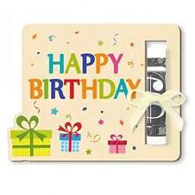 4 paquets de cartes de vœux d'anniversaire thème anime, porte-monnaie en bois fabriqué pour cadeau d'argent, rangement unique pour l'argent pour tous les bénéficiaires, porte-carte d'argent en bois découpé au laser, cadeaux d'anniversaire amusants et décoration pour la maison