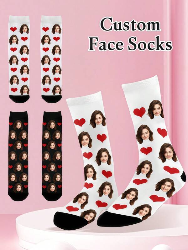 1 Paar Individuelle lustige Gesichts Socken, individuelle Foto Socken, individuell bedruckte Socken, personalisierte lustige Gesichts Socken, individuelle Bild Socken, individuell bedruckte Socken, witzige Paar Socken, jedes Gesicht kann auf den Socken Muster werden, modisch, farbig, süß, einfach, Kawaii