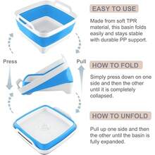 New 2.4 Gal(9L) Collapsible Dish Basin  Drain Plug, Space Saving Outdoor Multiuse Foldable Sink Tub, Dishpan,  Storage Tray For Camping, Vegetable Washing, RV (Sky Blue)