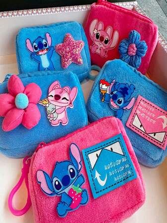 1 pieza Monedero/Portatarjetas con diseño lindo de perro alien de dibujos animados, organizador de cables y audífonos, bolsa de accesorios