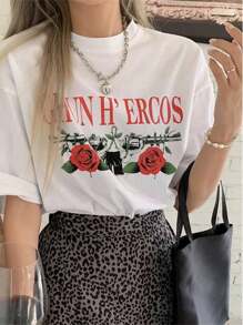 Casual Printed Round Neck Short Sleeve T-Shirt For Female College Students, Summer Student Youth Clothing - Artistic T-Shirts Stimulate Imagination And Self-Expression