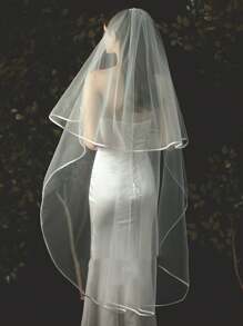1 Stück Brautschleier mit Satin-Saum und Kamm, geeignet für Hochzeit, Hochzeitskleid Zubehör, Fotografie Requisite