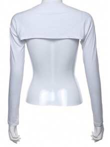 1pc Women's Fashionable Solid Color High Neck Stretch Sun Protection Shrug Sweater With Shoulder Sleeves, Long Sleeve Top, Multi-Color - Black and White - View 2