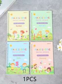 4 Children's Exercise Books, Matte Finish, Plain Weave, Hard Pen Groove Copybook, Suitable For Preschool Children, Magic Practice For Children Aged 3-6, Letter And Number Writing Guide School Supplies, Back To School