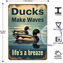 Metal Plaque Vintage Metal Wall Art Ducks Make Waves Life's A Breeze 
 Poster Metal Decor Vintage Retro Minimalist Design For Home Decor Man Cave Wall Decor Beautifully Enhancing Your Space 12x8 Inch - Green - View 3
