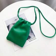 1pc Casual Drawstring Bag Style Women Crossbody Bag Candy Color Lady Mini Bucket Bag For Mobile Phone Female Shoulder Purse Wallet