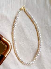 1 peça elegante colar com pingente de ábaco auspicioso de pérolas naturais, pérolas naturais, moda de alta qualidade, versátil, presente de férias para mulheres