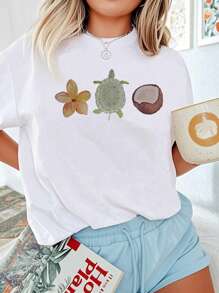 1pc Girls Casual English Alphabet Print Round Neck Pullover Short Sleeve T-Shirt, Creative Graphic Tee For Young Student Summer