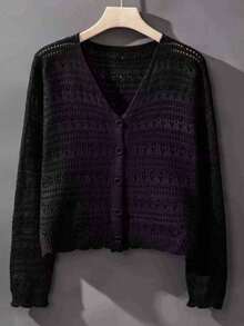 1pc Women's Shrug, Loose V-Neck Hollow Out Knitted Air-Conditioned Shirt, New Style Long Sleeve Sunscreen Cover Up Top Accessories Women