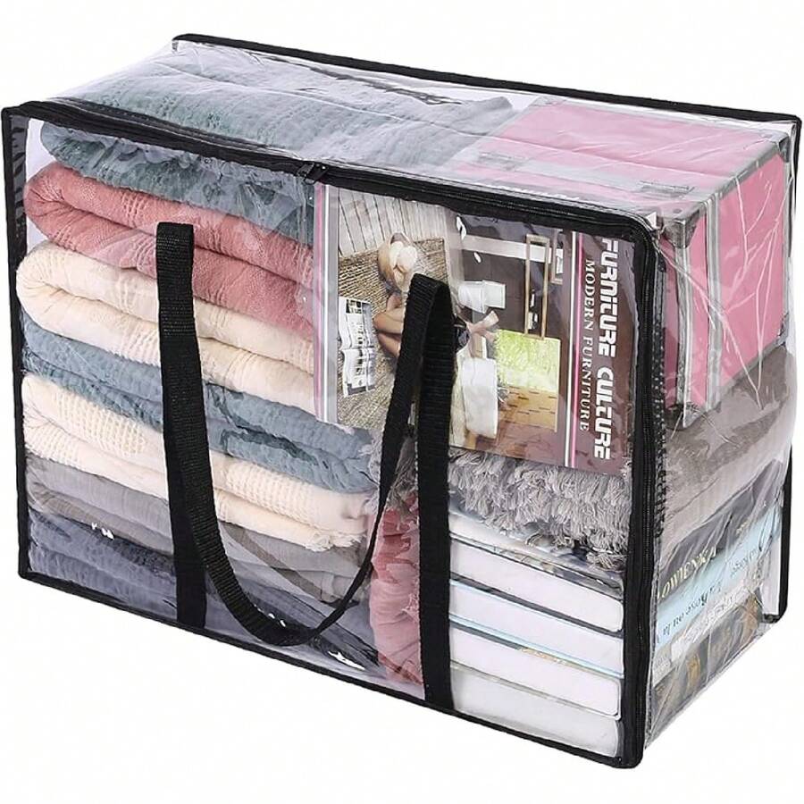 3 Pack Clear Comforter Storage Bag, Clothes Storage Bag With Zipper Closet Organizer, Plastic Storage Containers Moving Bags For Comforter, Blanket, Bedding, Duvet, Toys40L+60L+90L-Bxl - 1 PACK - View 1