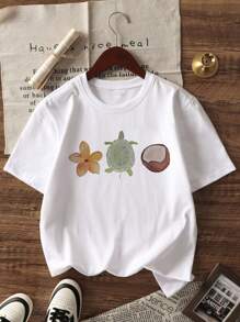 1pc Girls Casual English Alphabet Print Round Neck Pullover Short Sleeve T-Shirt, Creative Graphic Tee For Young Student Summer