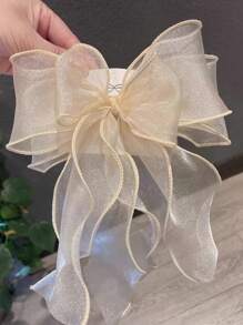 1pc Girls Simple Fashion Tulle Bow & Ribbon Spring Clamp Hair Clip, No Cardboard