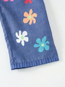 Calça Denim Efeito Denim de Conforto com Estampa de Margarida para Meninas, Comprimento Tornozelo, Verão
