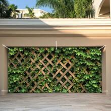 1pc Large Leaf Plaid Fabric Garage Door Cover - Elegant Green Leaf Design, No Power Needed, Suitable For Outdoor Parties, Photos And Celebrations, Decorative Garage Door Cover Fabric, Outdoor Decor