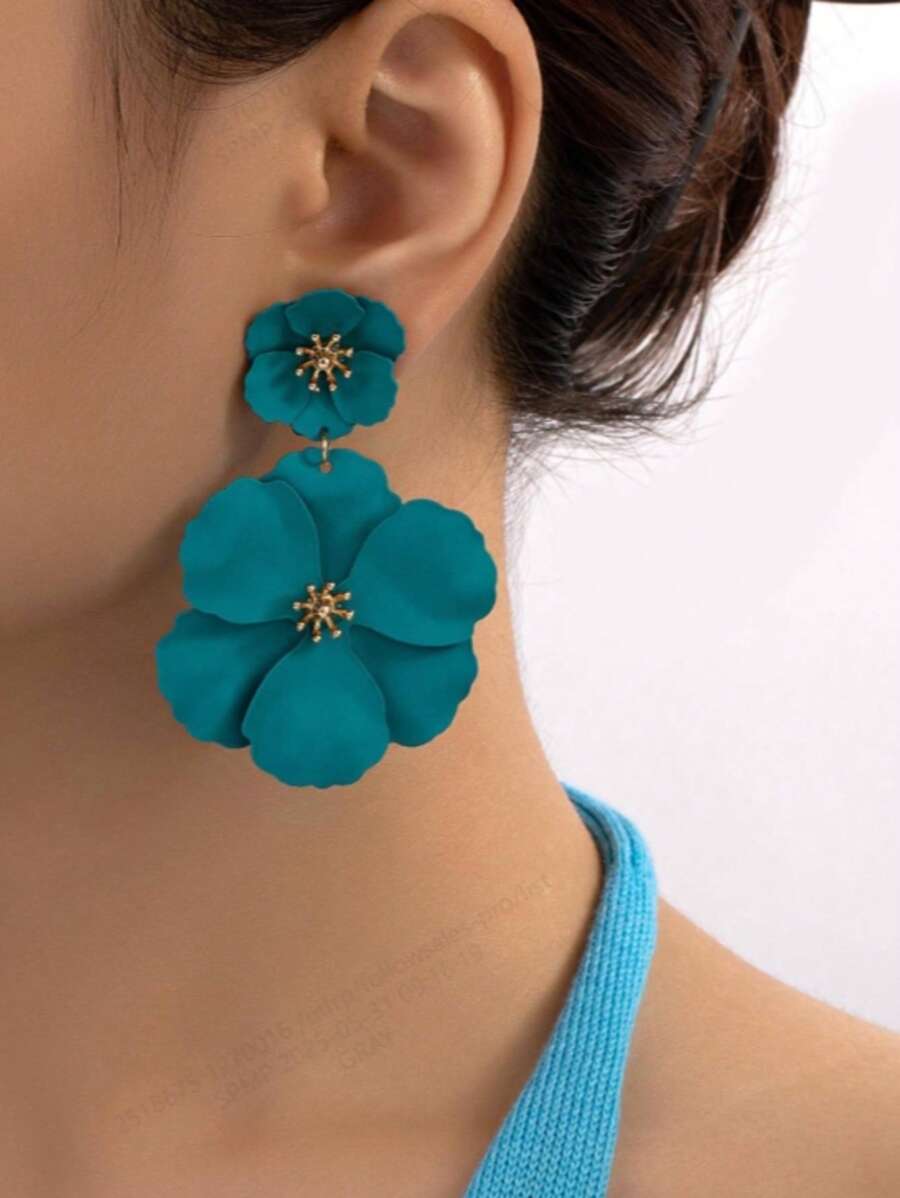 1 par de pendientes estilo flor con colgante multicapa