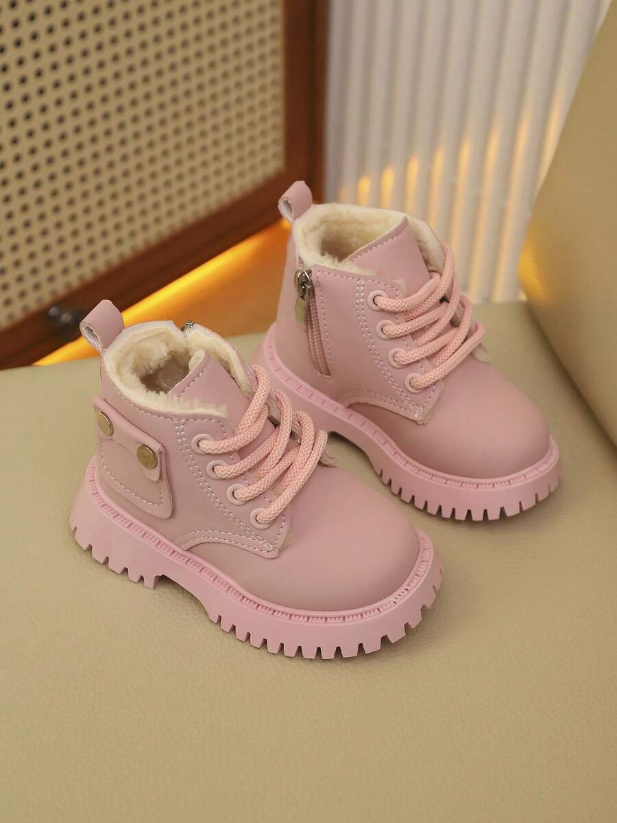 Ein Paar Kinder Schneestiefel für Jungen und Mädchen, neue Herbst und Winter Styles mit Reißverschluss, dick und warm, leicht und modisch Outdoor Wanderschneestiefel - Pink - Übersicht 1