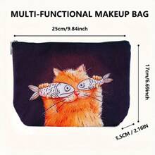 1 Stück süße Orange Katze und Fisch Muster Kosmetiktasche, leichter Make-up Organizer Beutel, multifunktionale Kulturtasche, ideal zum Reisen