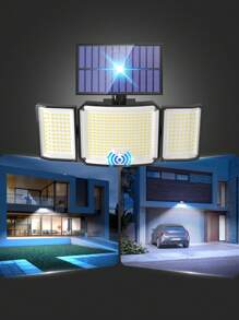 1 Pc - 346LED Solar Outdoor Light, Motion Sensor, Outdoor Solar Light, Solar Spotlight, With Remote Control And 3 Lighting Modes, Pedestrian Lights Off, 3 Solar Floodlights, Courtyard, Garage, Porch, Wall Lights With, 5M Cable Also For Indoor